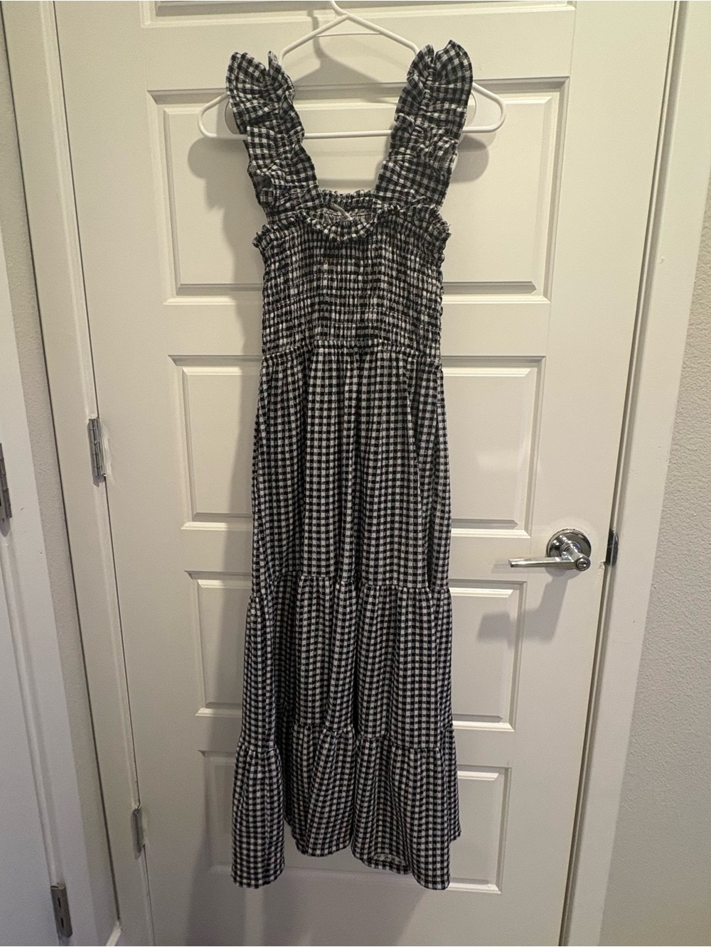Cato Black White Gingham Smocked Tiered Maxi Dress Size Small Cottagecore